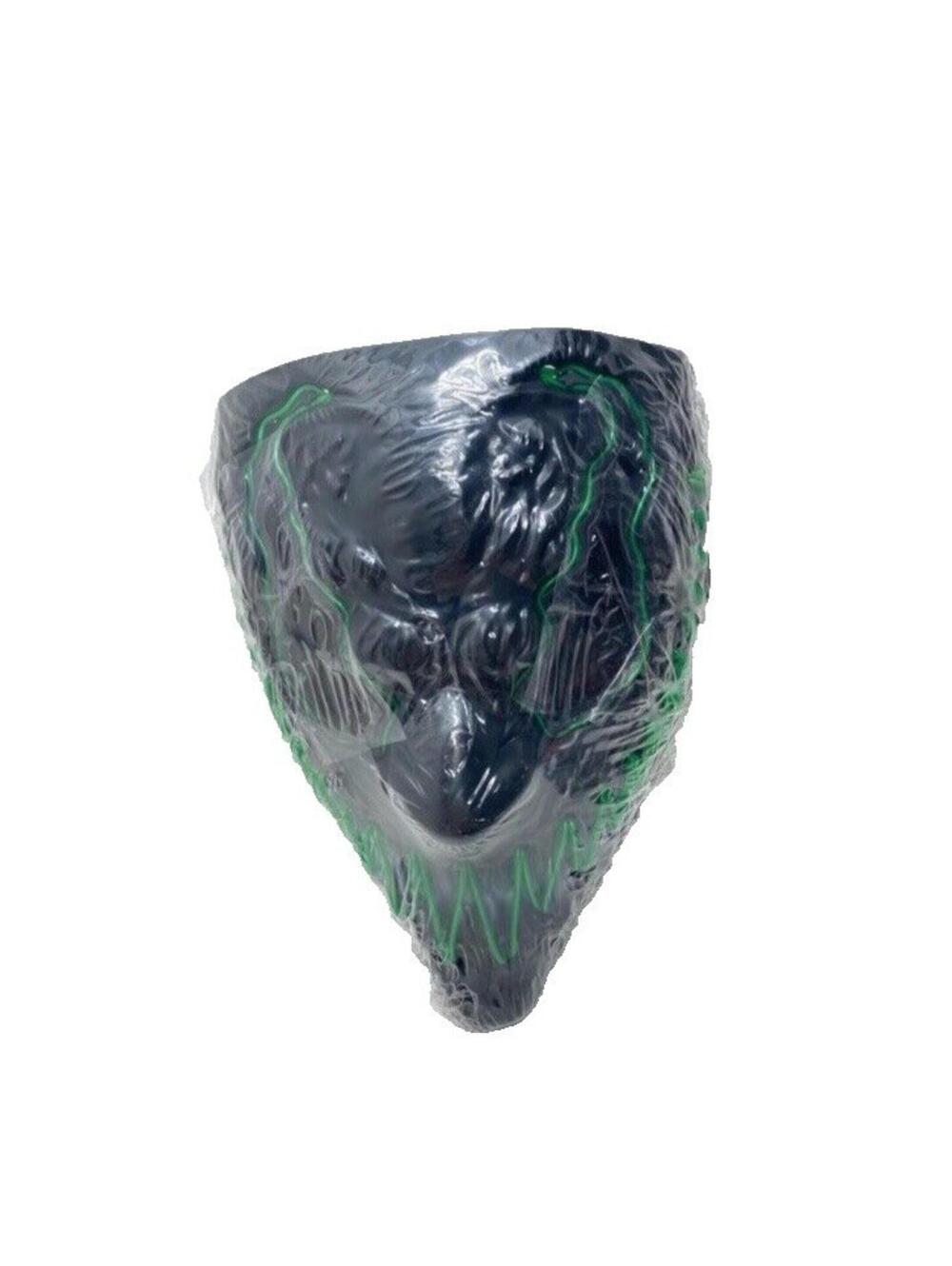 Green & Black LED Halloween Light-Up Mask - Scary Costume Party Accessory New